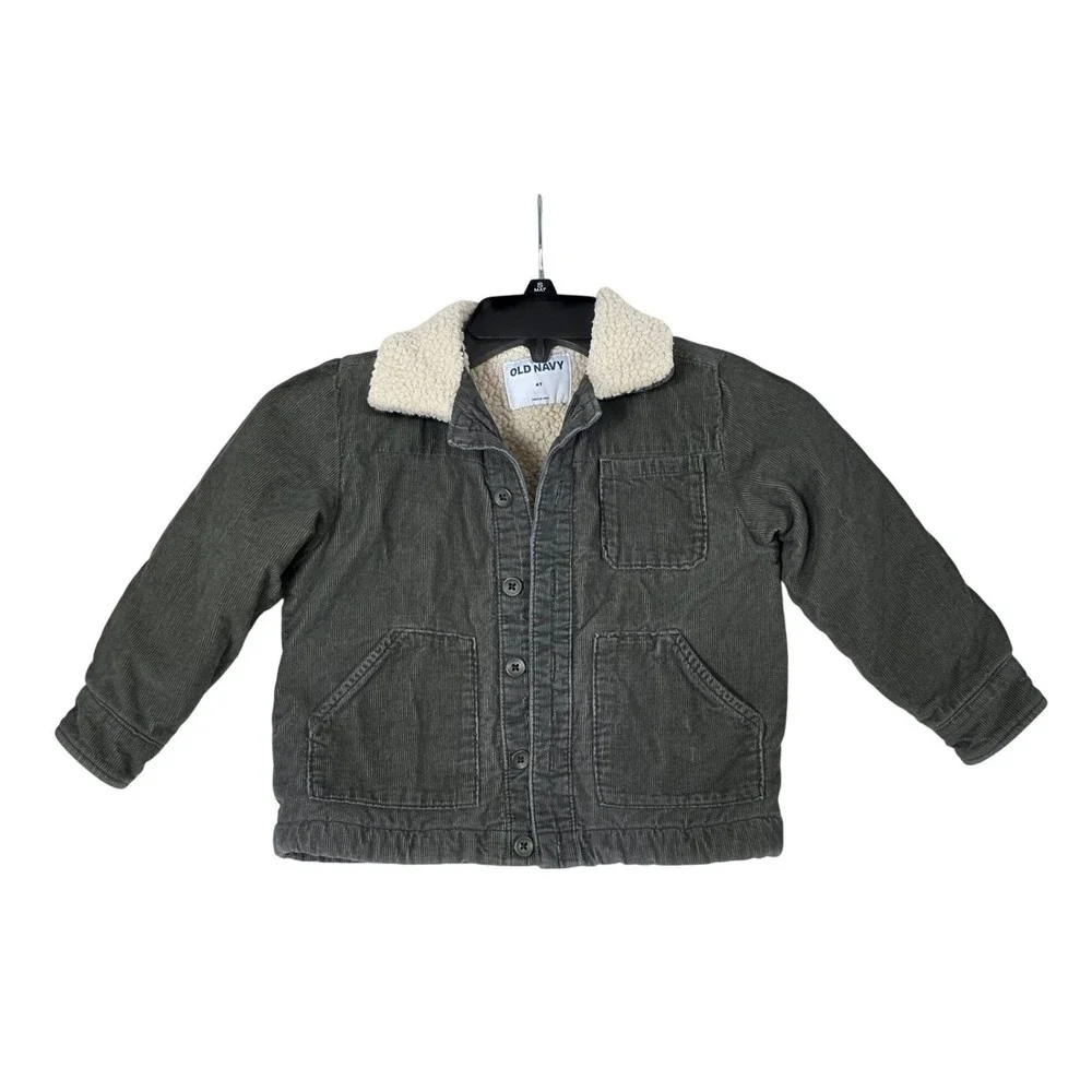 Old Navy Corduroy Shacket Sherpa Lined Heritage Green Cotton Jacket 4T Kids Fall